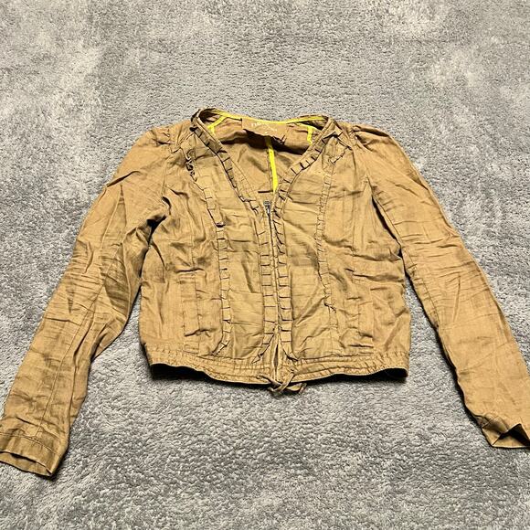 Anthropologie Hei Hei Bomber Jacket Womens 6 Small Linen Pleated Zip Military - Picture 1 of 9